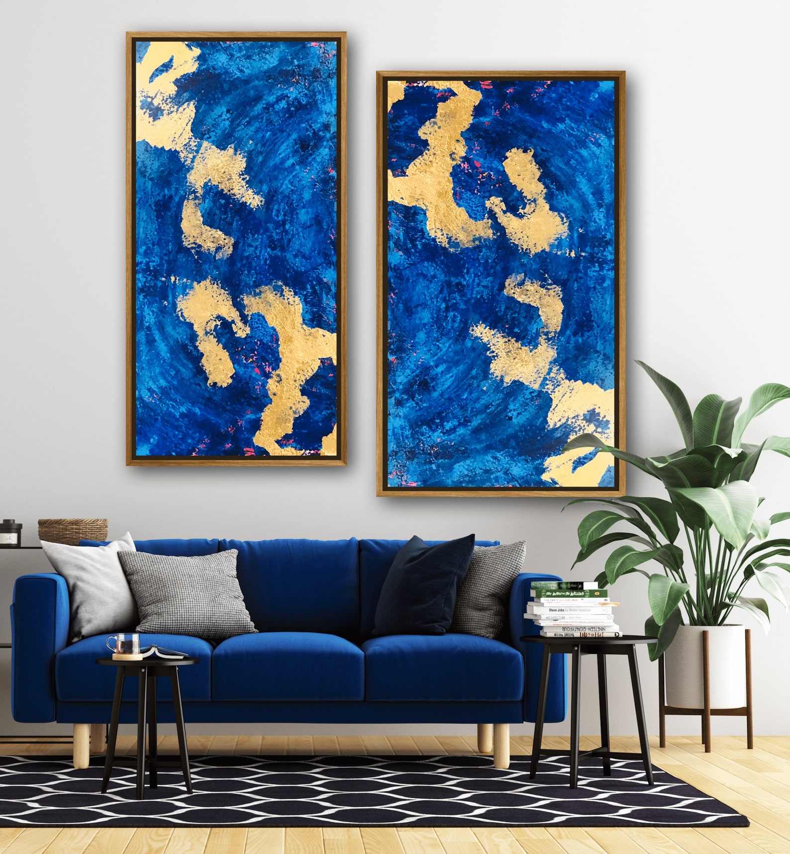 Gold Leaf Abstract Art Royal Blue Gold Leaf Painting Blue Gold Fine Art