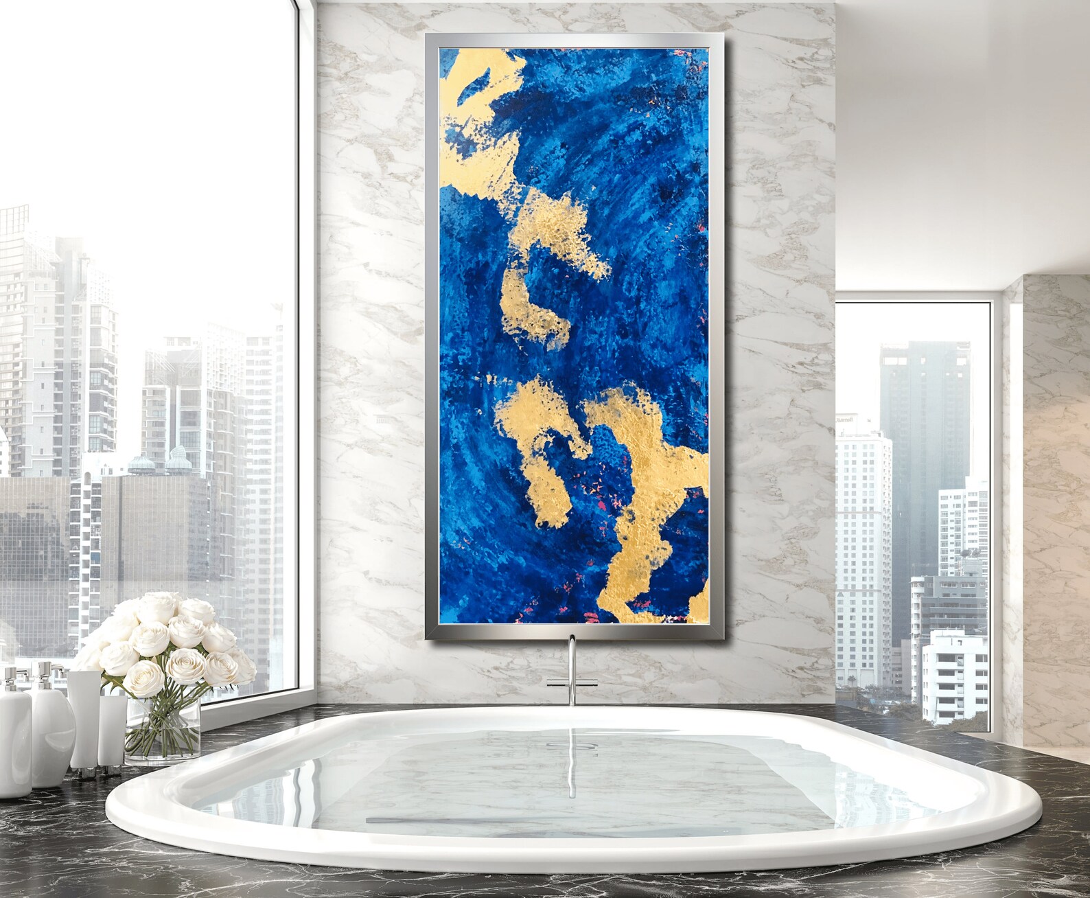 Gold Leaf Abstract Art Royal Blue Gold Leaf Painting Blue Gold Fine Art