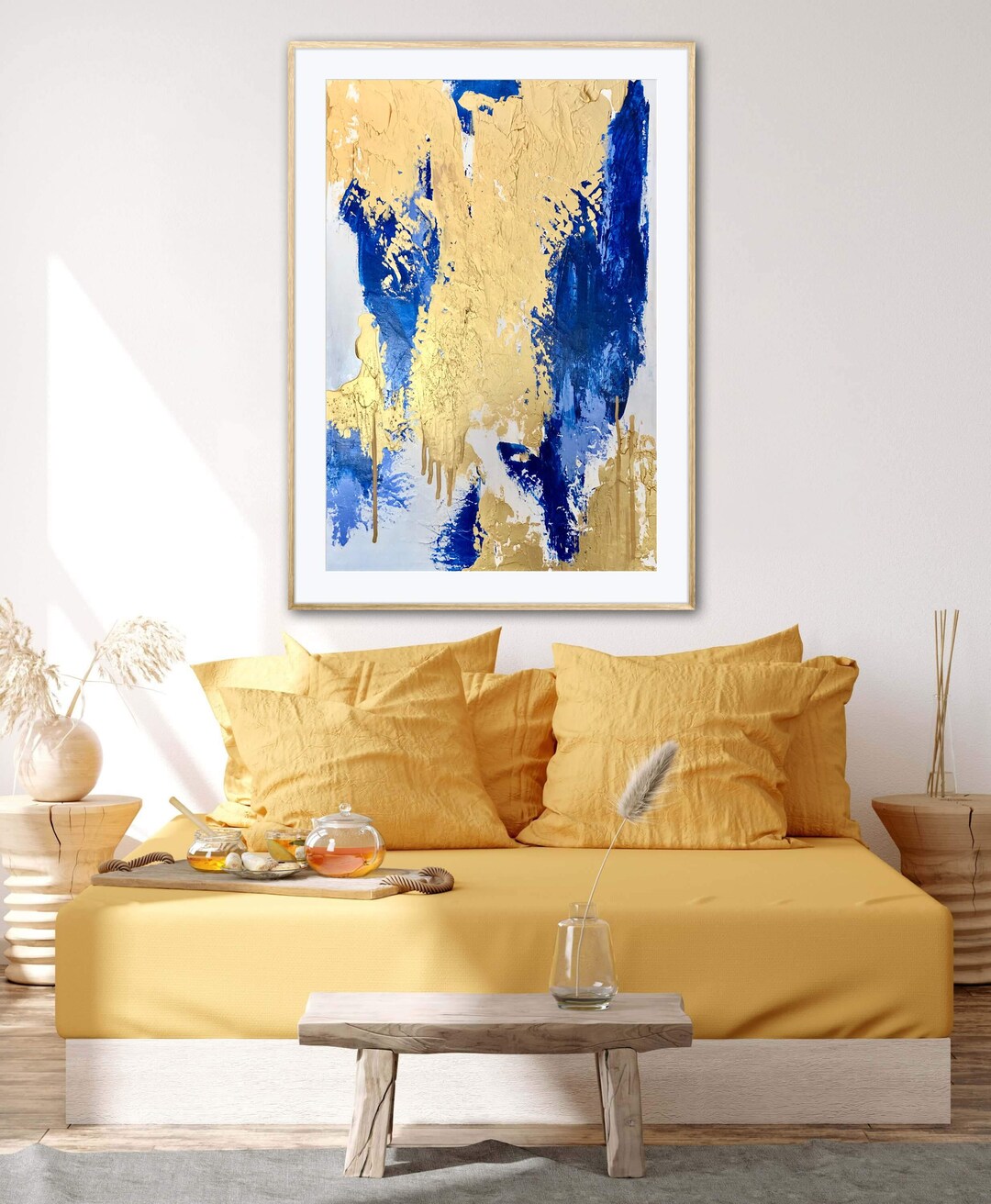 Blue and Metallic Gold Abstract contemporary Painting - Etsy