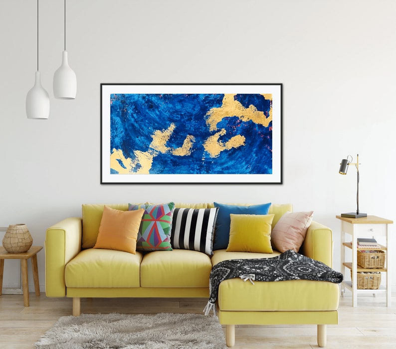 Gold Leaf Abstract Art Royal Blue Gold Leaf Painting Blue Gold Fine Art