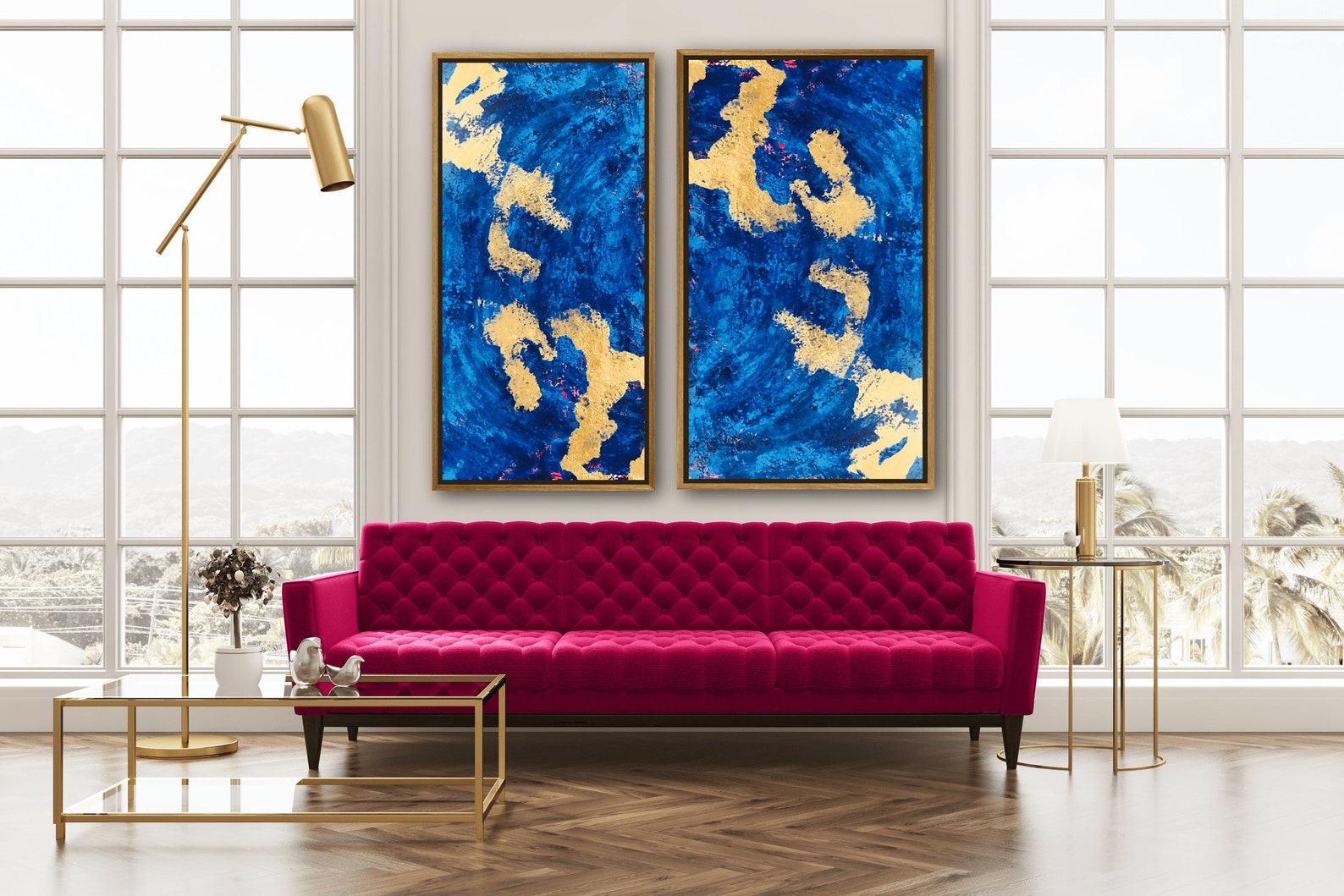Gold Leaf Abstract Art Royal Blue Gold Leaf Painting Blue Gold Fine Art