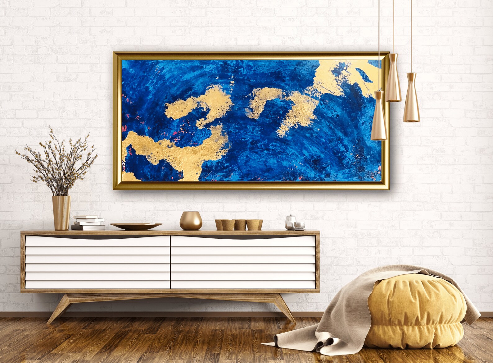 Gold Leaf Abstract Art Royal Blue Gold Leaf Painting Blue Gold Fine Art