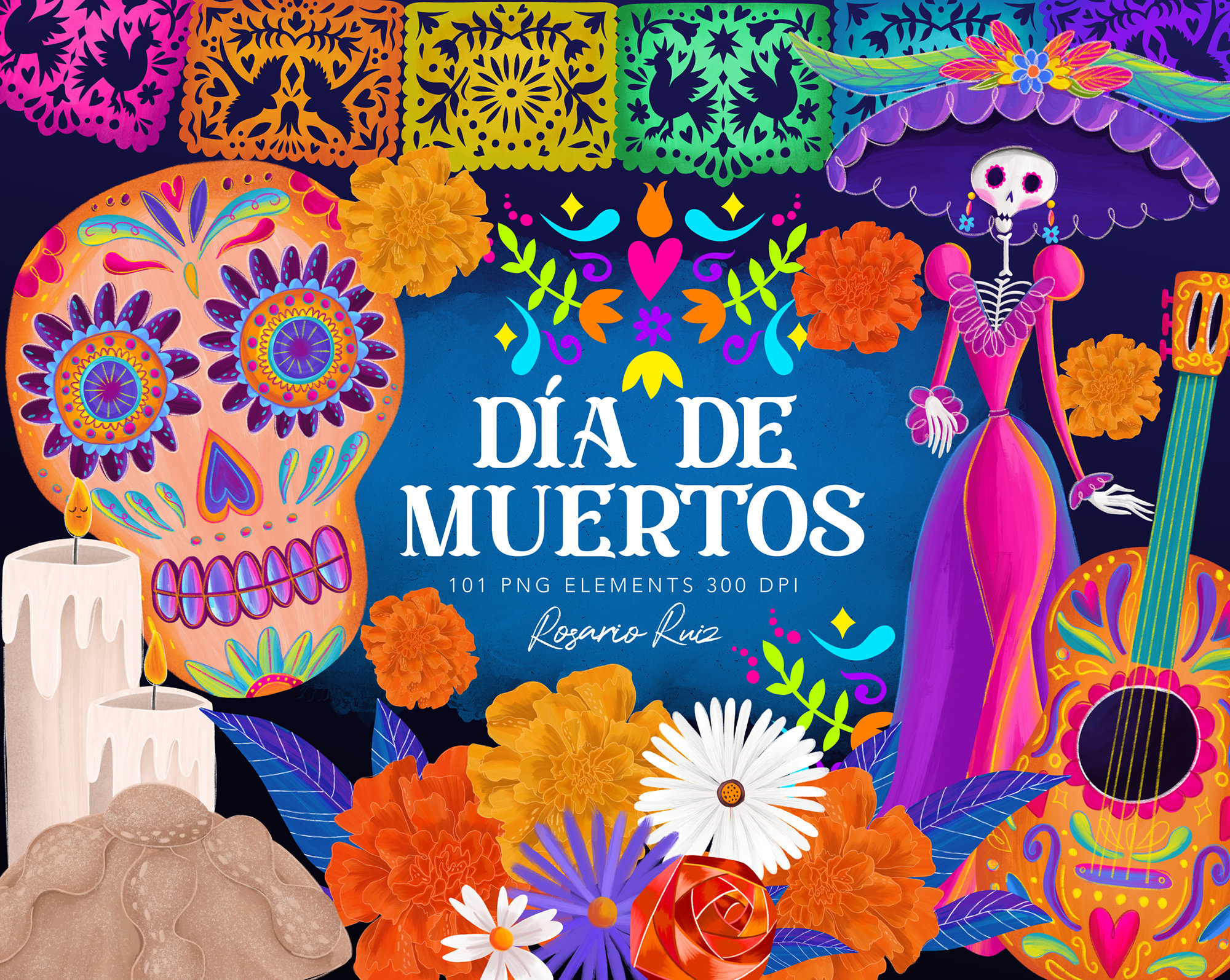 Clipart del Día de los Muertos Clip art sugar Skull Dia de - Etsy México