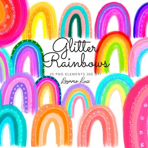 Rainbow clipart Glitter Clipart printable stickers Scrapbook printable Sublimation Illustration Watercolor Art rainbow image 2