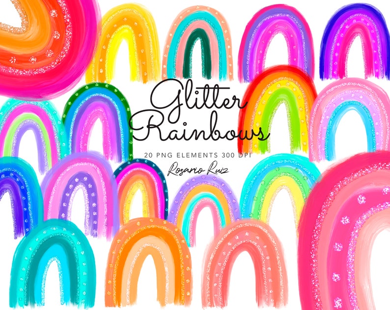 Rainbow clipart Glitter Clipart printable stickers Scrapbook printable Sublimation Illustration Watercolor Art rainbow image 2