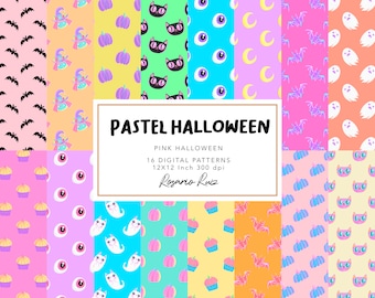 Halloween Digital paper - Pastel Halloween - Halloween Paper - Digital paper pack -  Scrapbook paper, Printable Background - Scrapbooking