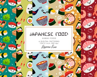 Sushi digital paper - Japanese Food digital paper - Asian Food papers, Ramen paper - Kawaii sushi pattern, Sushi scrapbook paper