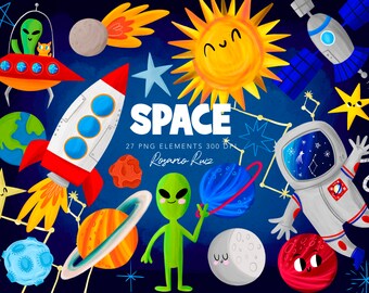 Space Clipart, Outer Space Clip Art, Astronaut Clipart, Planet Clipart, Alien, UFO, Spaceship Clipart, Rocket Clipart, Stars clipart