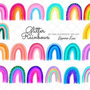 Rainbow clipart Glitter Clipart printable stickers Scrapbook printable Sublimation Illustration Watercolor Art rainbow image 3