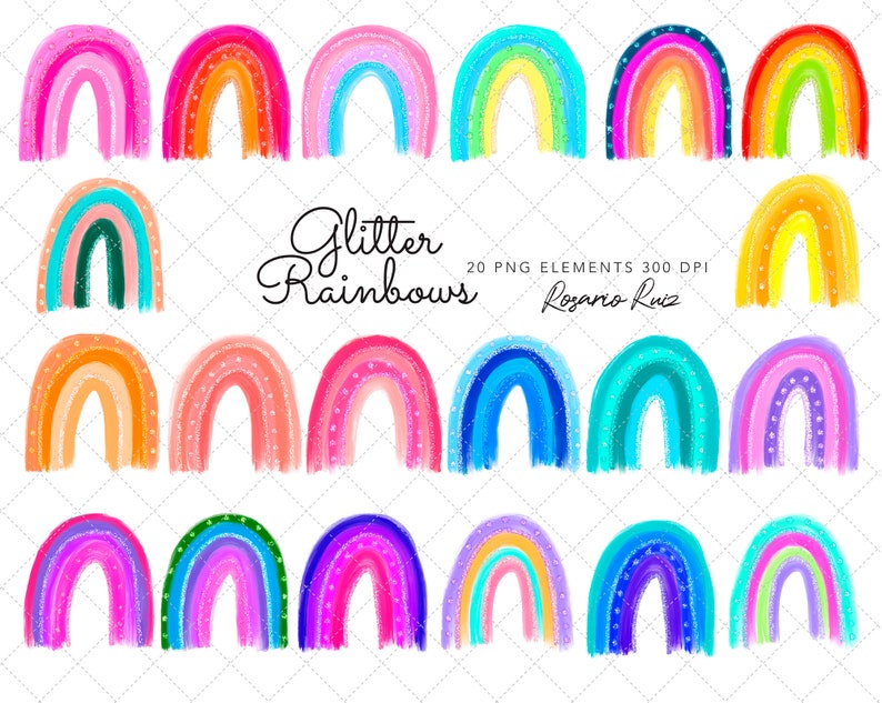 Rainbow clipart Glitter Clipart printable stickers Scrapbook printable Sublimation Illustration Watercolor Art rainbow image 3