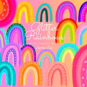 Rainbow clipart Glitter Clipart printable stickers Scrapbook printable Sublimation Illustration Watercolor Art rainbow image 1