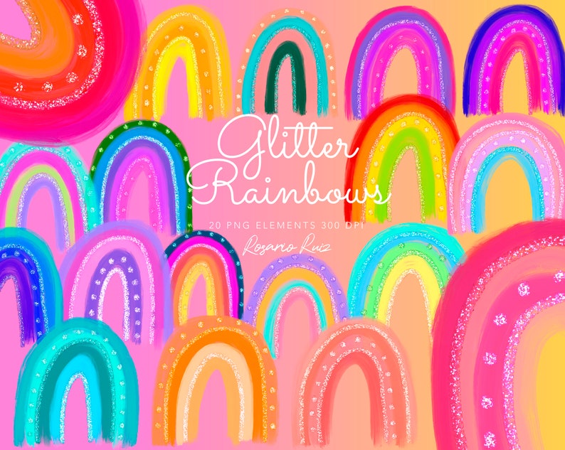 Rainbow clipart Glitter Clipart printable stickers Scrapbook printable Sublimation Illustration Watercolor Art rainbow image 1