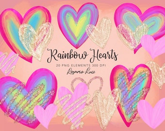 Rainbow Hearts Clipart - Sublimation rainbow heart - Valentines Clip Art - Glitter heart sublimation - Love heart - Commercial use - sticker