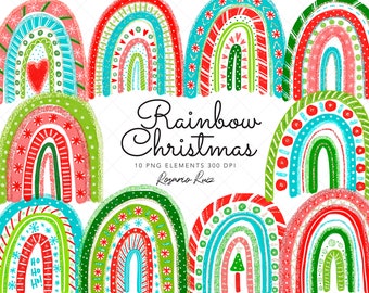 Christmas Rainbow clipart, rainbows clipart, Instant Download, xmas, holiday, christmas rainbows Commercial use