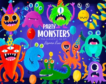 Monsters Clipart Set - cute monsters clip art, party monsters, characters, party - personal use, small commercial use, instant download