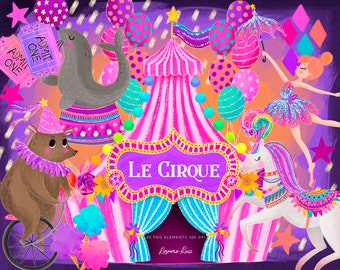 Pink Circus clipart, Carnival Clip art, Circus Graphics, Big Top clipart, Glitter Cute Clipart Girl - Small Commercial Use, instant download