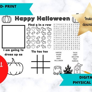 Halloween children/kids printable placemat- activity sheet, digital download,
