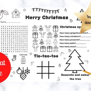 Christmas printable placemat- digital product- instant download- kids/children activity party