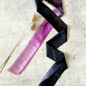 Jany Silk Skinny Scarf: Ink Design, Purple Parisian Hair Scarf