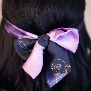 Jolie Silk Skinny Scarf: Ink Design Line Art Headband