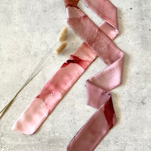 Adelynn Skinny Scarf, Wrist Scarf, Pink Skinny Silk Scarf, Ink Design Scarf, Head Scarf, Purse Scarf, Parisian Hair Scarf, Silk Headband