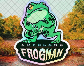 Holographic Loveland Frogman Sticker | Monster, Cryptid, Cryptozoology, Frog, Amphibian, Ohio, Cincinnati, Cincy, Bigfoot, Mothman, Mascot