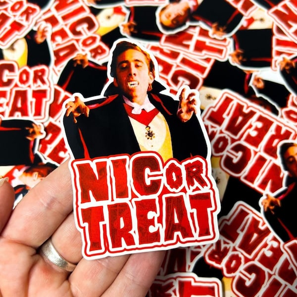 Vampire Nic Cage Sticker | Nicolas Cage, Nick Cage, Dracula, October, Halloween, Collage, Kitsch, Gift, Funny, Celebrity, Hollywood