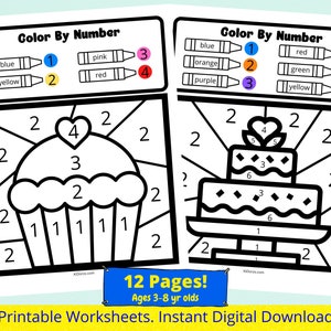 Color By Number Kids Printable Worksheets, Food Theme Coloring Pages For Preschool And Kindergarteners