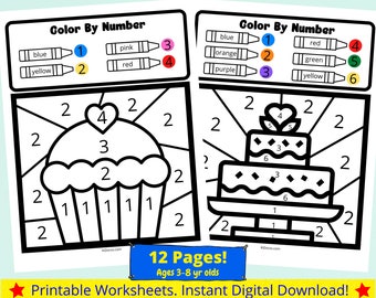 Color By Number Kids Printable Worksheets, Food Theme Coloring Pages For Preschool And Kindergarteners