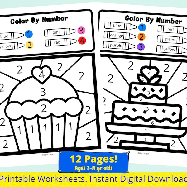 Color By Number Kids Printable Worksheets, Food Theme Coloring Pages For Preschool And Kindergarteners