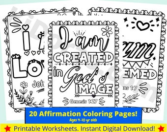 20 Biblische Affirmation Ausmalbilder für Kinder | Affirmation Ausmalbilder | Bibel Vers Malvorlagen für Kinder