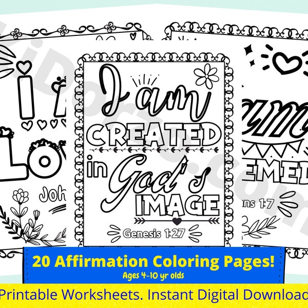 20 Biblical Affirmation Colouring Pages for Kids | Printable Affirmation Coloring Pages | Bible Verse Coloring Pages for Kids