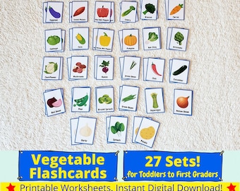 Vegetable Educational Flash Cards for Kids, Educational Printable - Fun Matching Game for 3-5 Year Olds - Montessori Materials