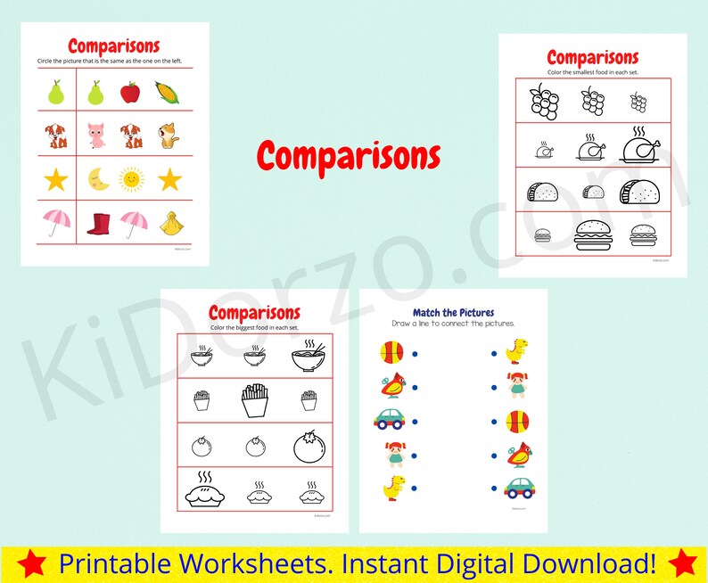 Preschool Printable Bundle - Learn Comparisons