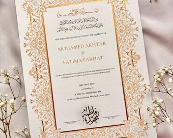 Elegant A3 Handpainted Nikah Certificate: Personalised Islamic Wedding Contract