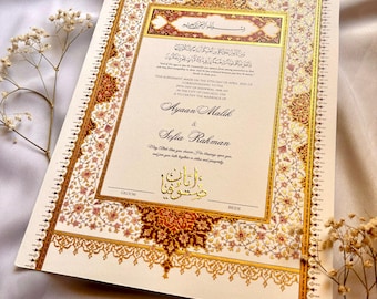 Premium A3 Handpainted Nikah Certificate: Islamic Wedding Contract, Nikah Nama, Personalised Names, Customisable Muslim Marriage Certificate