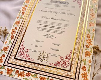 Luxury A3 Handpainted Nikkah Certificate: Islamic Wedding Contract, Nikah Nama, Personalised Names, Customisable Muslim Marriage Certificate
