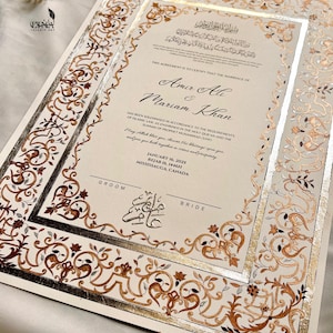Handgemaltes Nikkah-Zertifikat, Islamischer Luxushochzeitsvertrag A3, Nikahnama, personalisierte Namen, anpassbare muslimische Heiratsurkunde