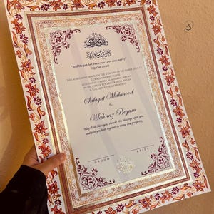 Handgemaltes Nikkah-Zertifikat, Islamischer Luxushochzeitsvertrag A3, Nikahnama, personalisierte Namen, anpassbare muslimische Heiratsurkunde