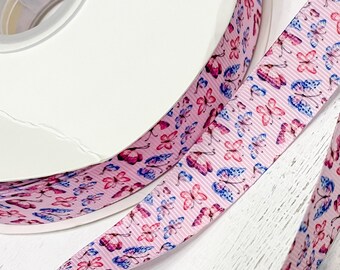 バタフライリボン ピンクとパープルのバタフライグログランリボン バタフライシャワーリボンデコレーション ヘアボウ用バタフライテーマリボン - 1ヤード -