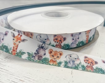 Dschungel Safari Band, Junge Baby Safari Band, Safari Dschungel Affe Giraffe, Safari gedruckt Rips - 1 Yard Band - 25 mm