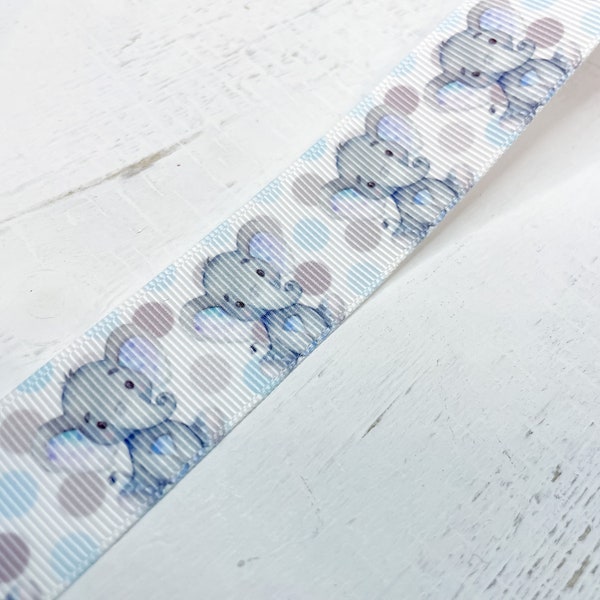 Elephant Ribbon, Elephant Blue 1 Inch Ribbon, Elephant baby Shower Ribbon, Elephant Ribbon For Baby Shower, Boy Elephant Ribbon for Shower