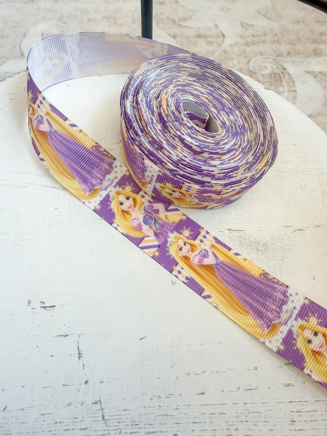 Tangled Ribbpm Princess Rapunzel Ribbon 1 Inch Grosgrain by the Yard Purple Gold ...
