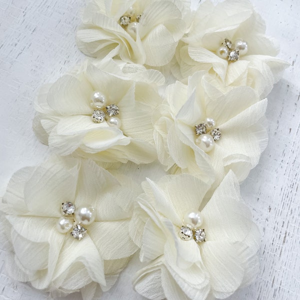 Ivory Chiffon Flower Perfect for headbands and DIY headband kits, Approximately 2 inches, Off White Flowers Wedding Sashes, Chiffon Flowers