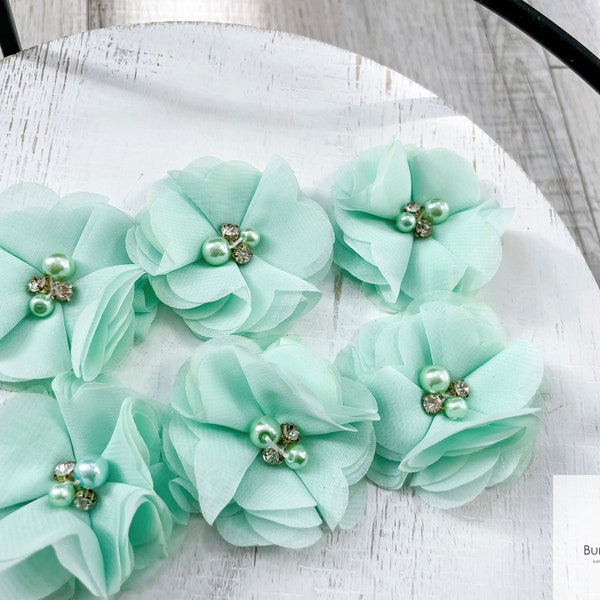 Chiffon Flower, Mint Green Flower, Fabric Flower, Headband Flower, Wedding Flower, Flower Embellishment, Green Chiffon Flower, Mint Fabric