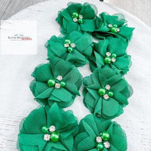Chiffon Flower Emerald Green Flower Fabric Flower Headband Flower Wedding Flower Embellishment Green Chiffon Flower - 1 FLOWER -