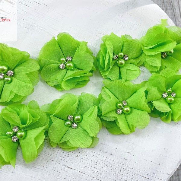 Chiffon Flower, Lime Green Flower, Fabric Flower, Headband Flower, Wedding Flower, Flower Embellishment, Green Chiffon Flower, Pink Fabric