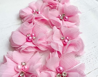 Chiffon Flower , Wholesale Flower, Fabric Flower, Headband Flower, Wedding Flower, Flower Embellishment, Pink Chiffon Flower, Pink Fabric