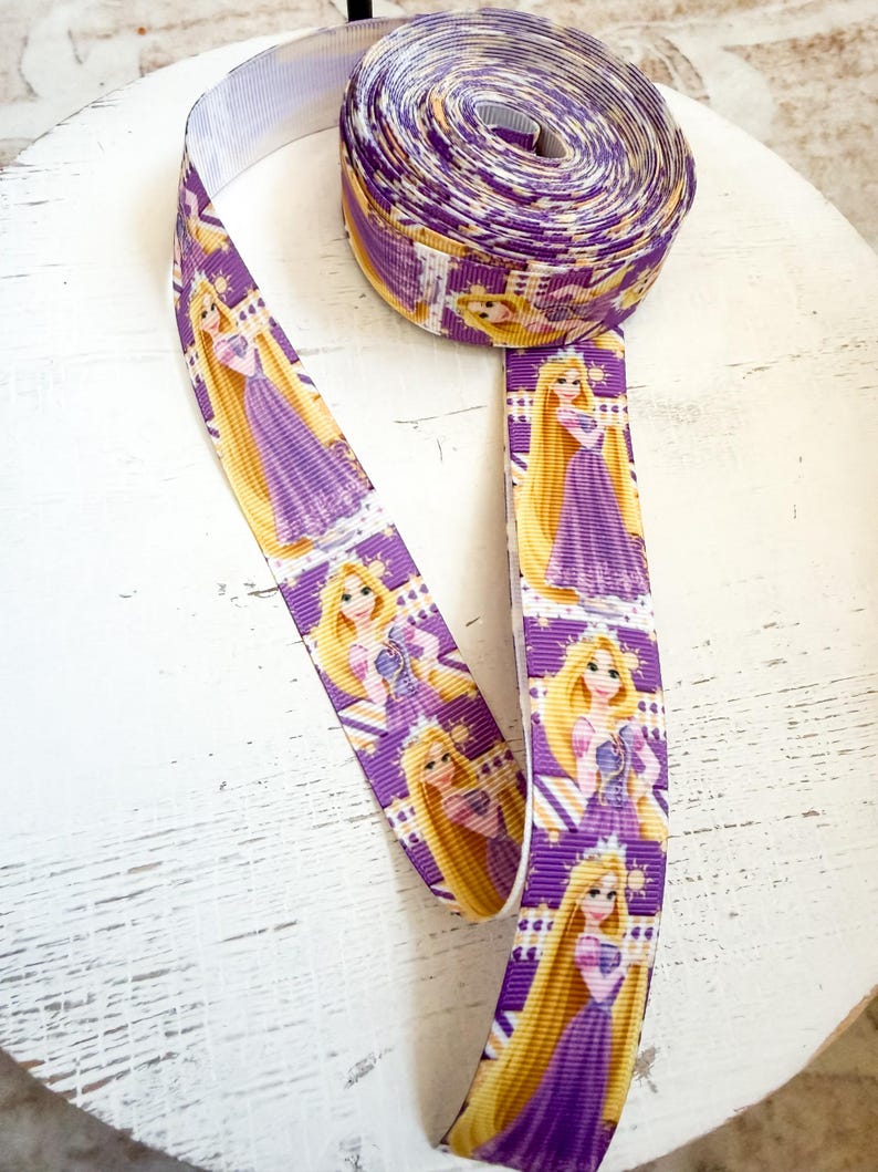 Tangled Ribbpm Princess Rapunzel Ribbon 1 Inch Grosgrain by the Yard Purple Gold ...