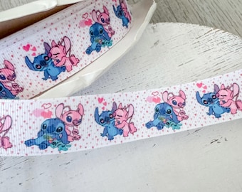 Cinta de Stitch y Ángel de 1 pulgada, Cinta de Stich, Cinta de Ángel, Cinta Decorativa de Lilo y Stitch, Cinta de Ángel y Stich Azul y Rosa